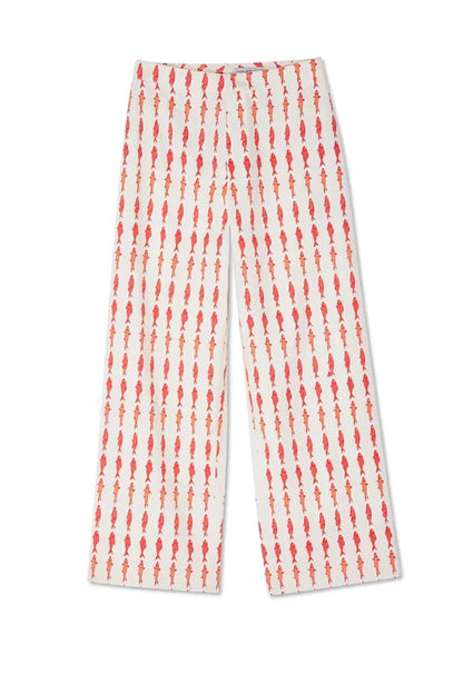 Good Luck Linen Blend Koi Pattern High Rise Elastic Waist Loose Pants