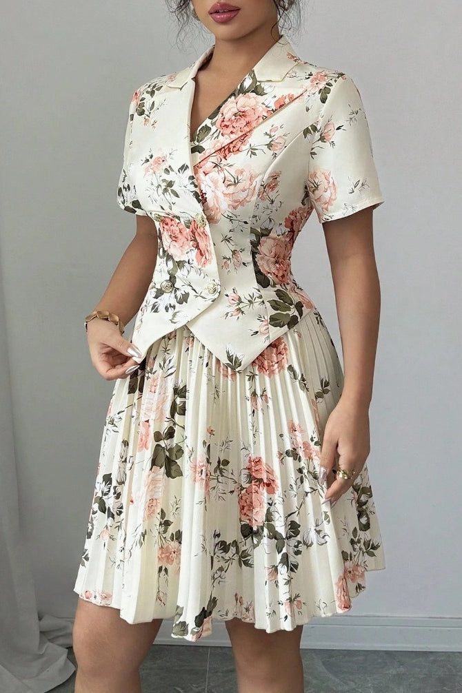 Floral Print Casual Elegant Two Piece Skirt Set