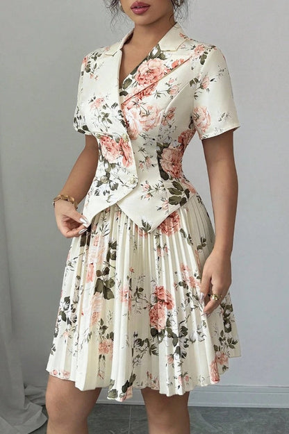 Floral Print Casual Elegant Two Piece Skirt Set