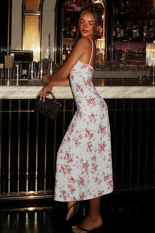 Lace Patchwork Printed V Neck Bodycon Floral Dress