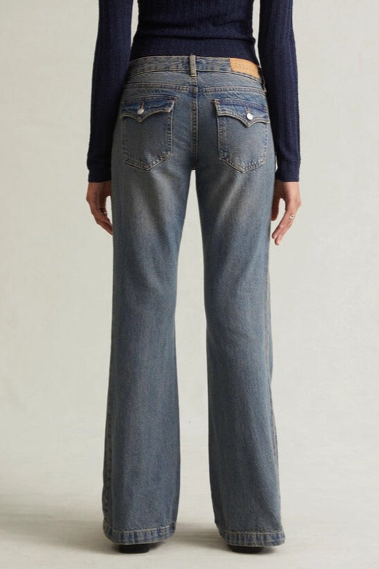 Low Rise Washed Relaxed Straight Flare Jeans