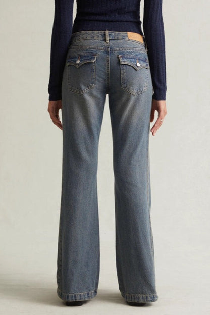 Low Rise Washed Relaxed Straight Flare Jeans