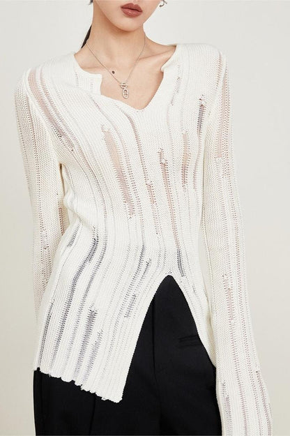 Cutout Detail Textured Knit Top