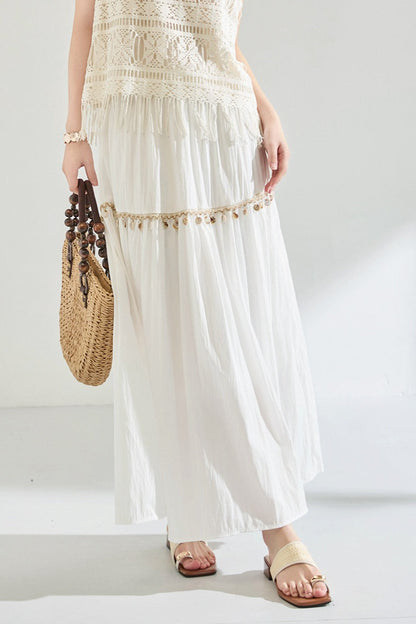 Minimal Shell Detail Fringe Patchwork Boho Skirt