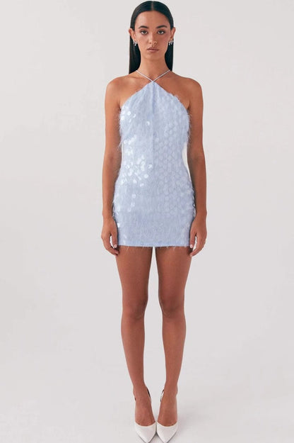 Sequin Paillette Halter Neck Backless Bodycon Mini Dress