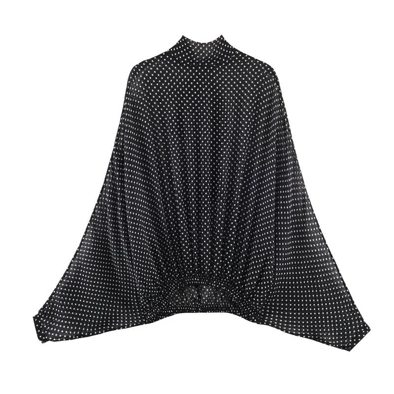 Seraphina Flowing Lantern-Sleeve Polka Dot Blouse
