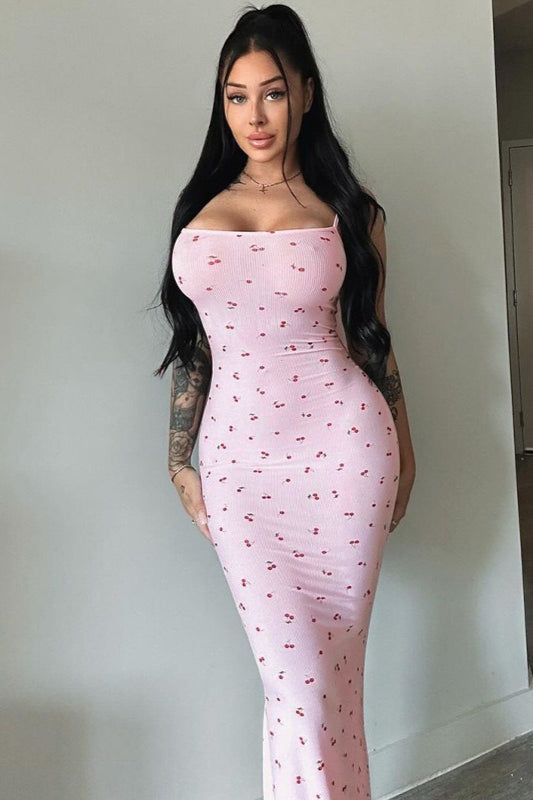 Strap Bodycon Slim Long Floral Dress