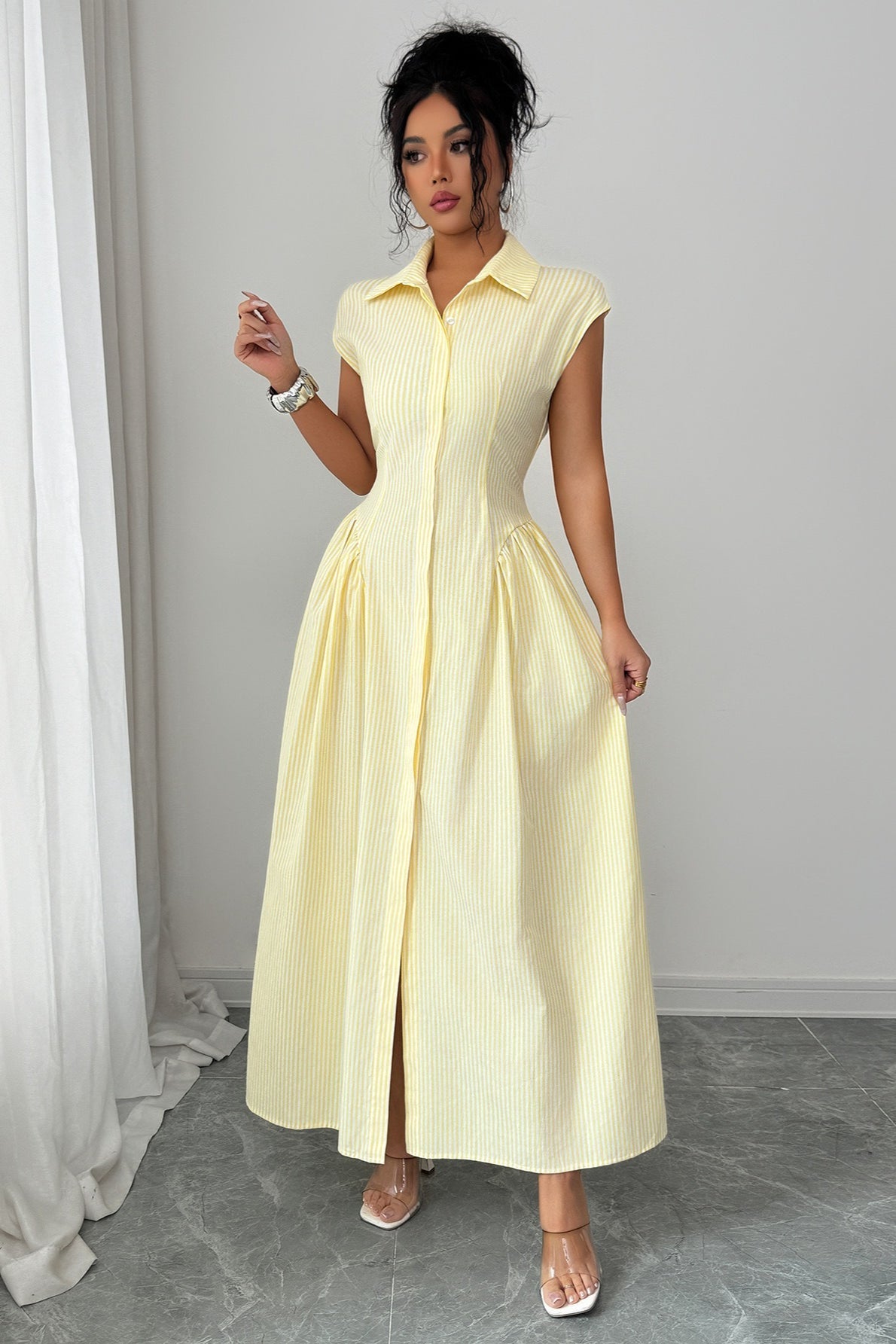 Sleeveless Button Front Open Design Maxi Dress