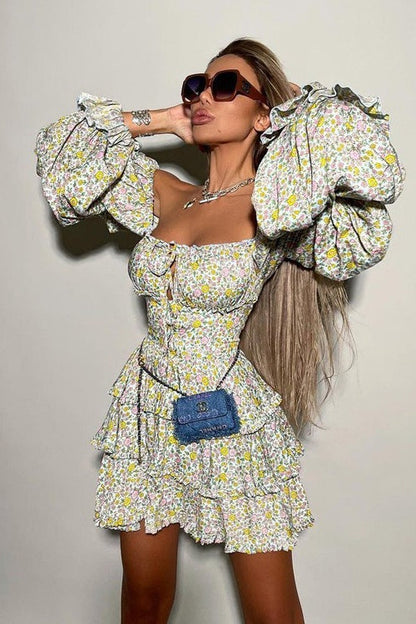 Strapless Off Shoulder Flared Floral Dress
