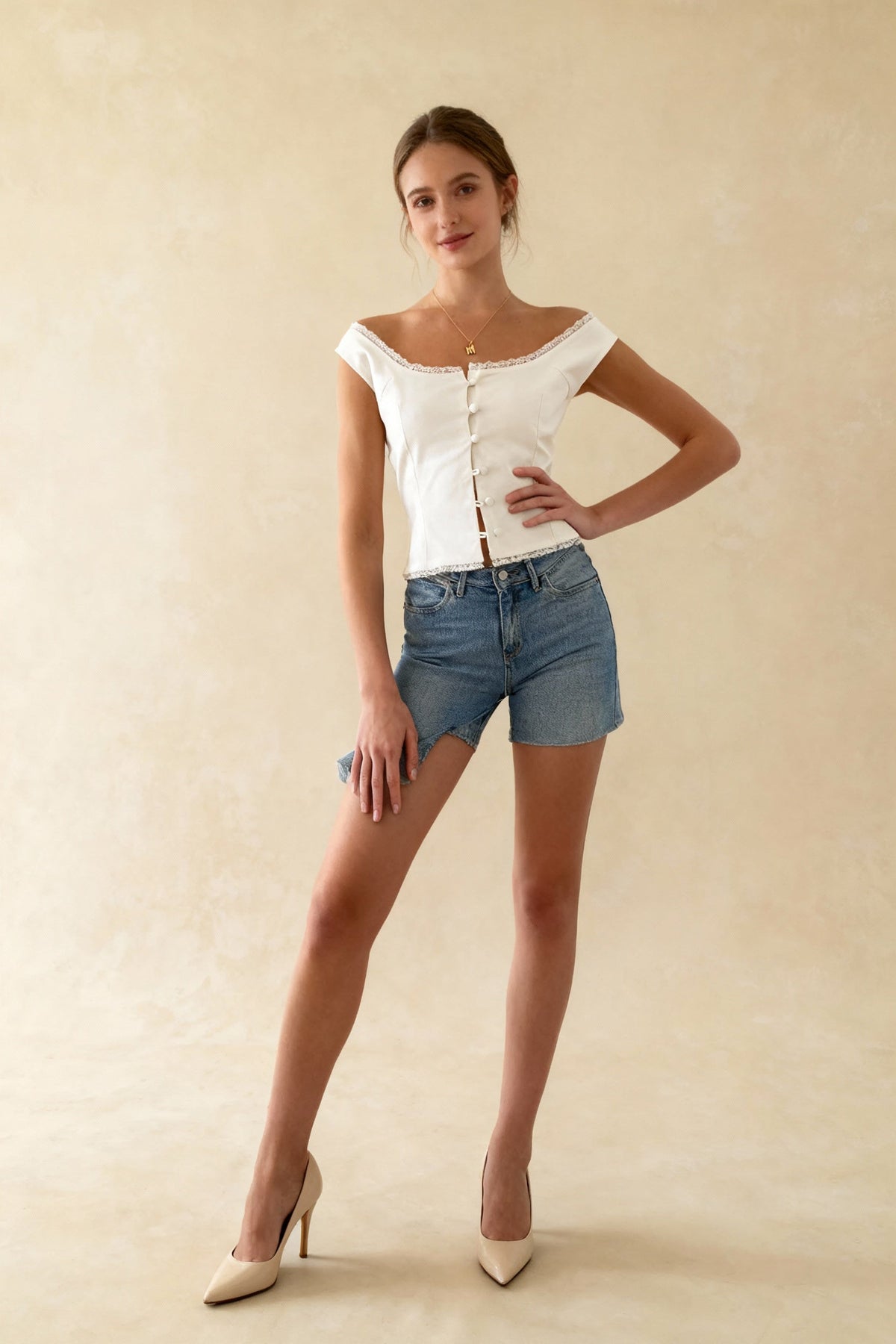 Satin Button Milkmaid Crop Top