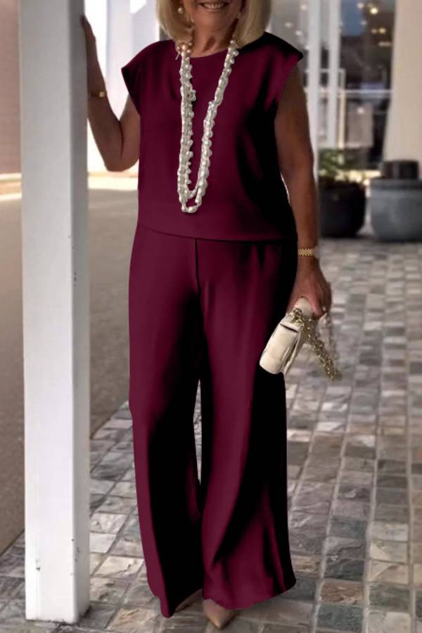 Sleeveless Round Neck Wide-Leg Pants Set