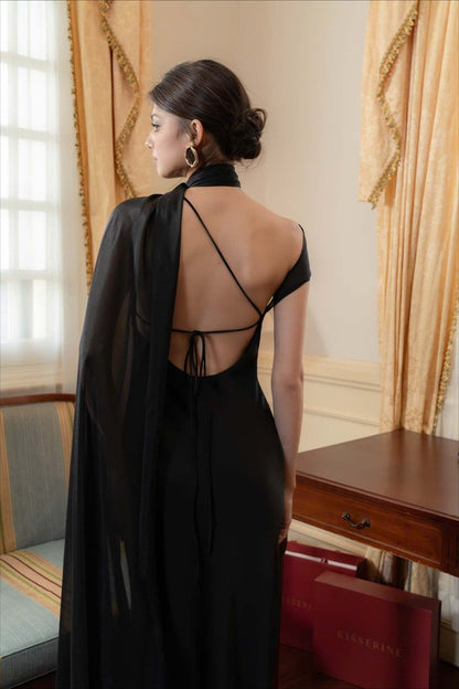Elegant Satin Slant Neck Sheath Formal Dress