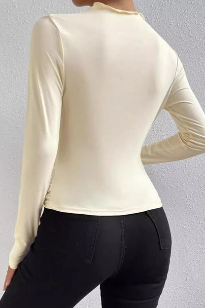 Solid Ruched Slim Fit Long Sleeve Tee