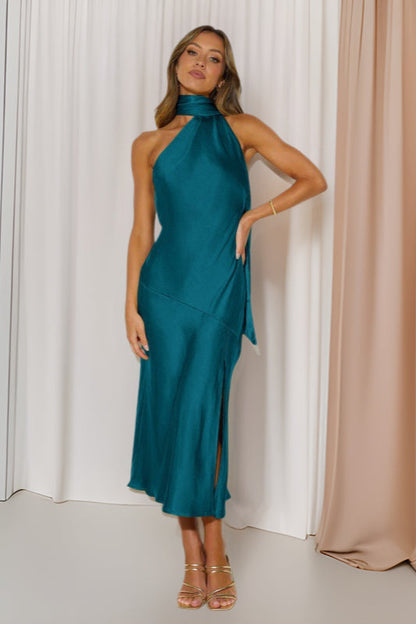 Chic Satin Slit Backless Cocktail Dress