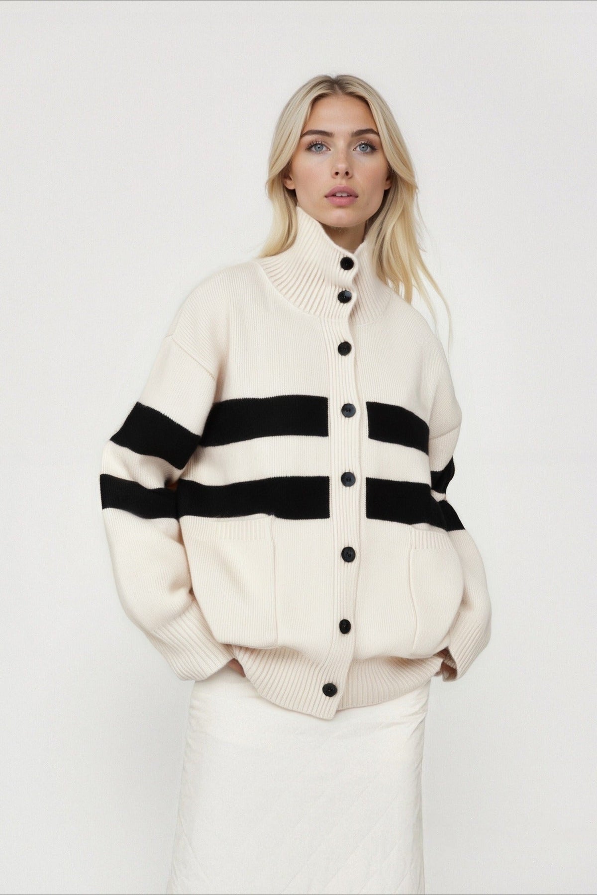 High Neck Color Block Knit Sweater