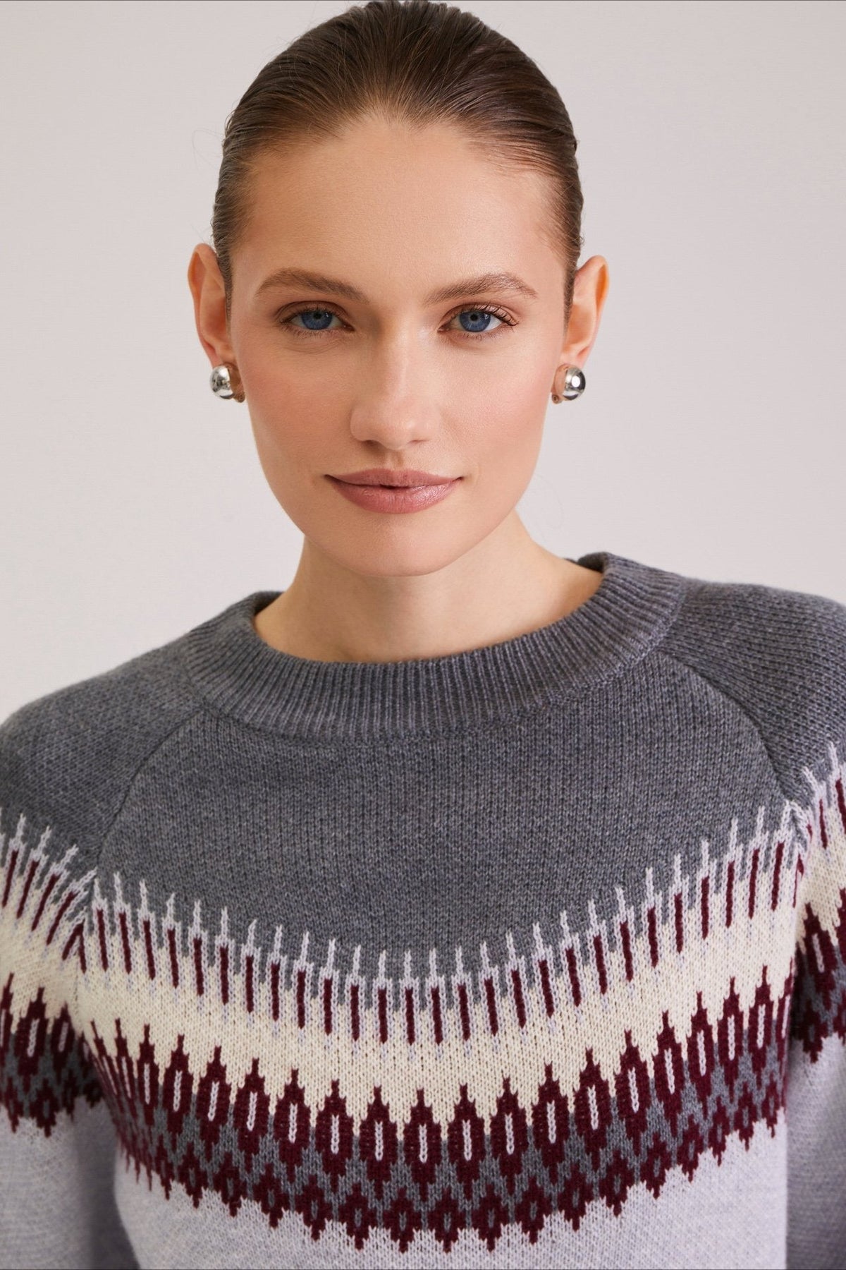 Patchwork Crew Neck Knit Sweater