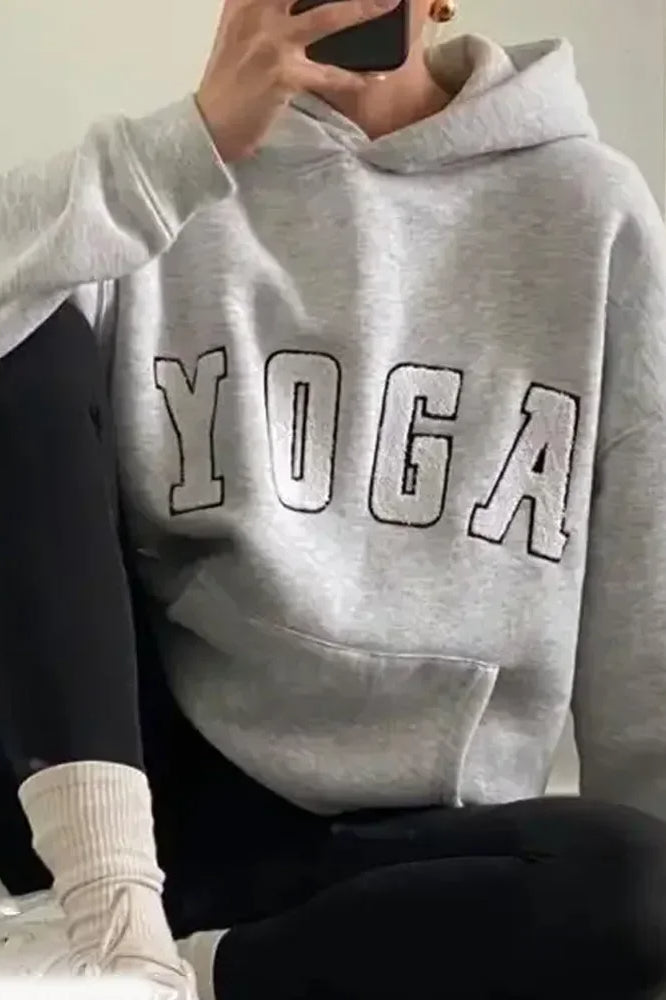 Casual Gray Embroidered Hoodie