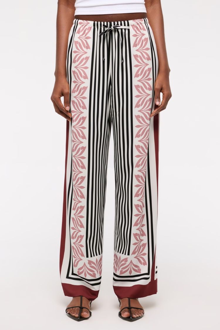 Gracie Unique Print Knotted Scarf Top and Elastic Waist Pocketed Loose Pants Set