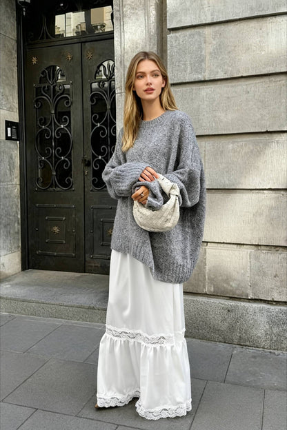 Lace Trim High Waist Maxi Skirt