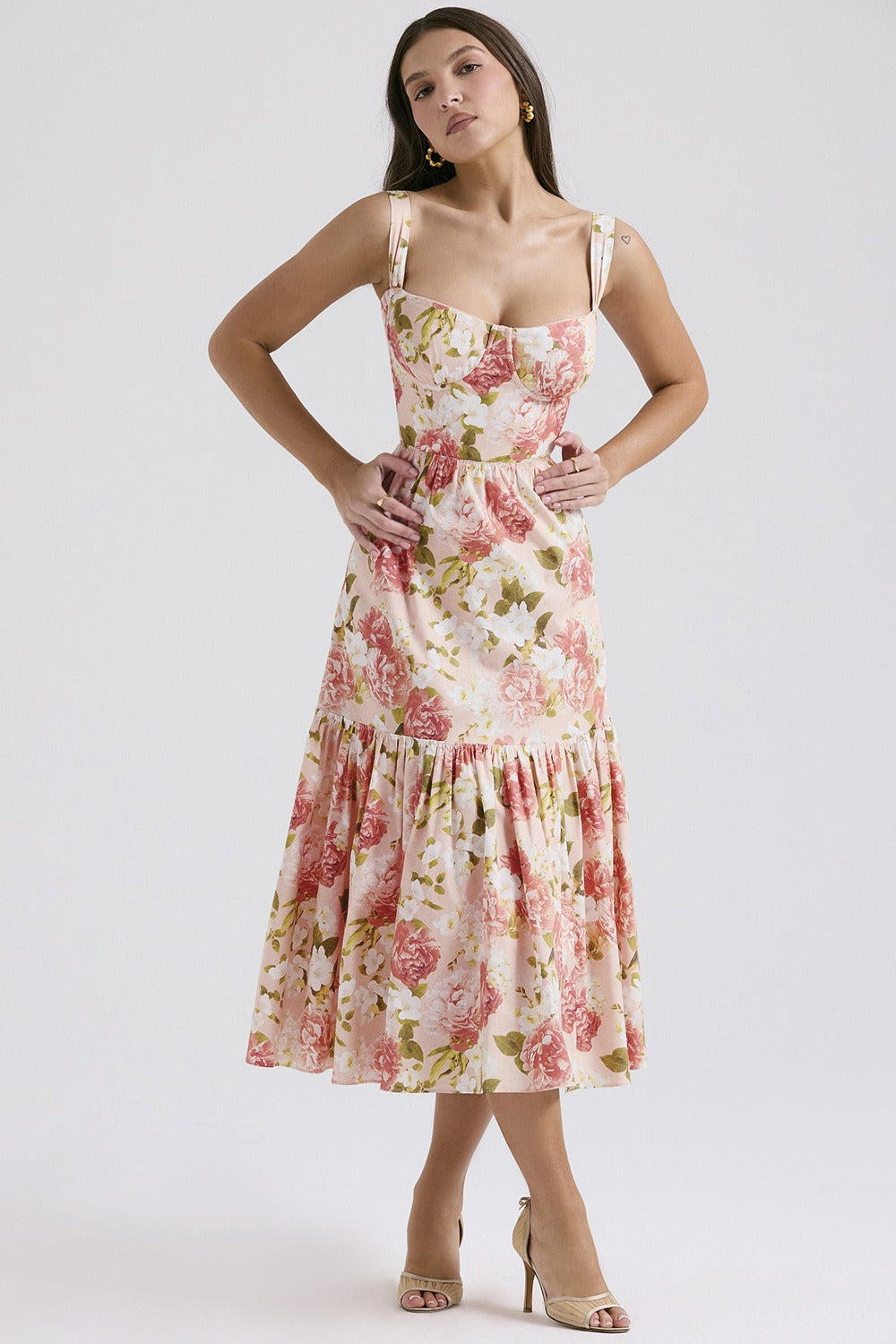 Floral Tiered A-Line Spaghetti Strap Floral Dress