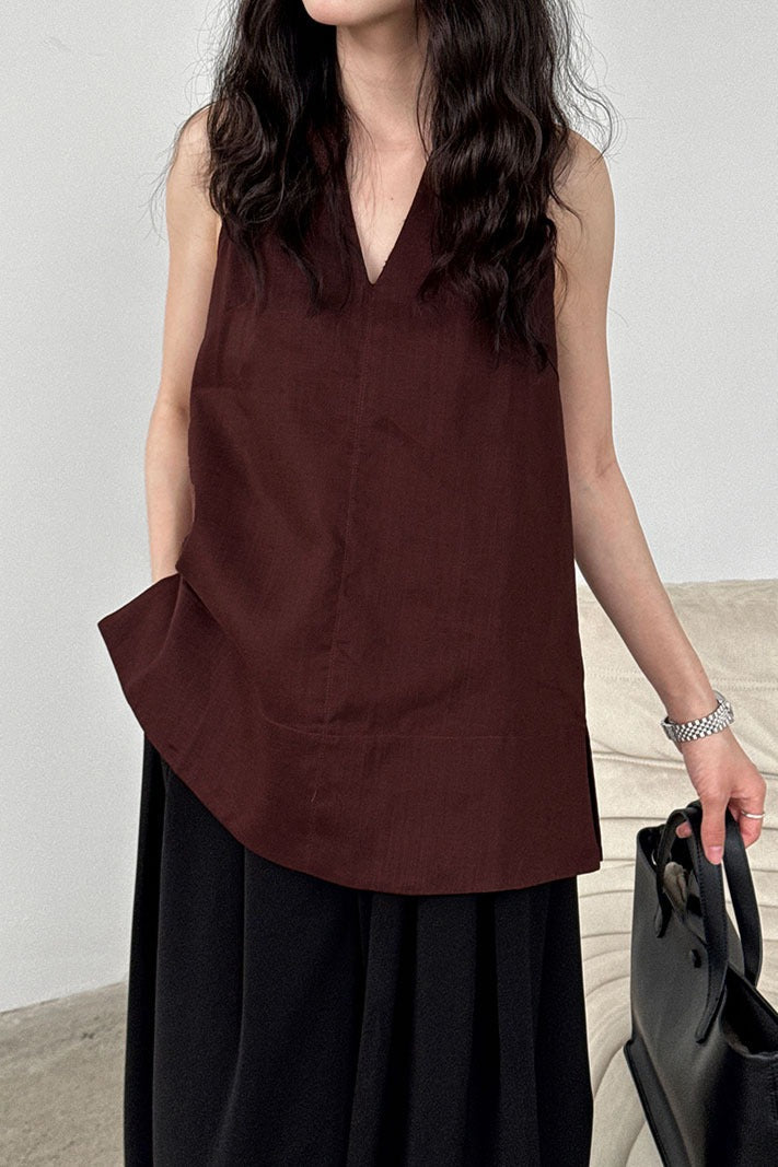 Halter V Neck Linen Casual Tank Top