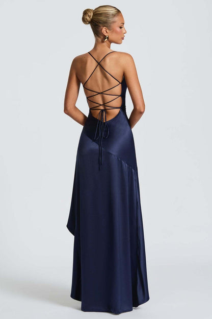 Spaghetti Strap Backless Ruffle Prom Dress