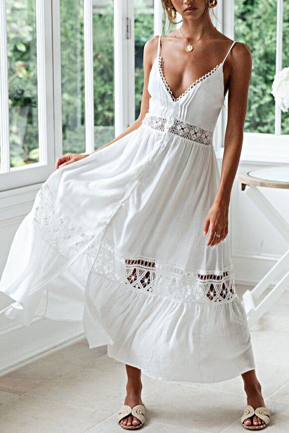 Lace Trim Sheer Flowy Boho Dress