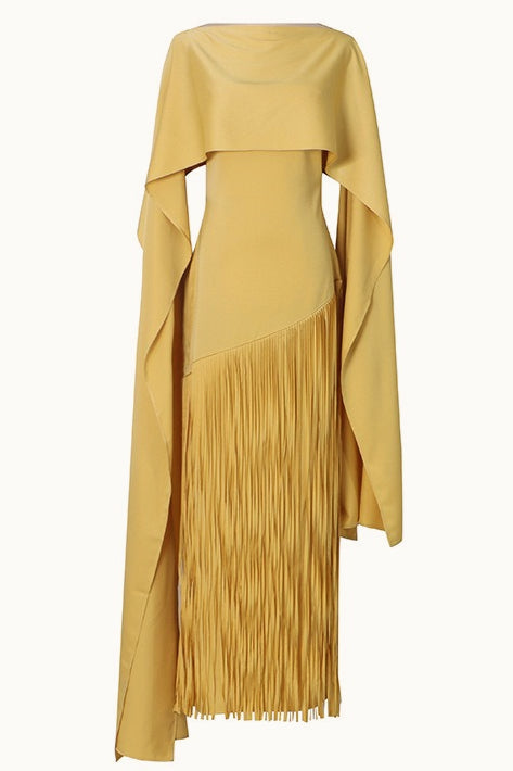 Fringe Hem Slim Fit Shawl Design Boho Dress