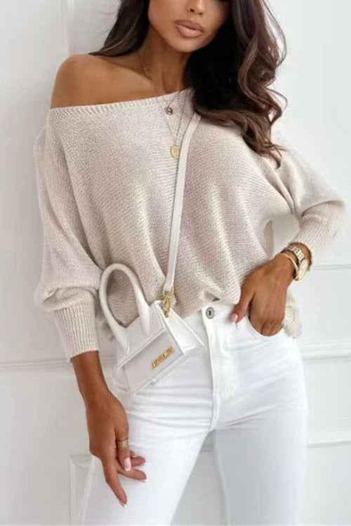 Boat Neck Bow Back Cut Out Pullover Sweater