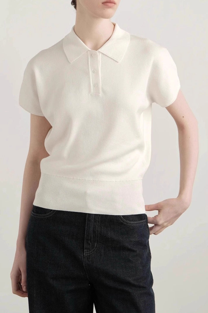 Vintage White Polo Knit Top