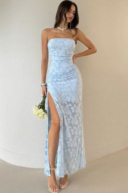 Strapless High Split Lace Dress