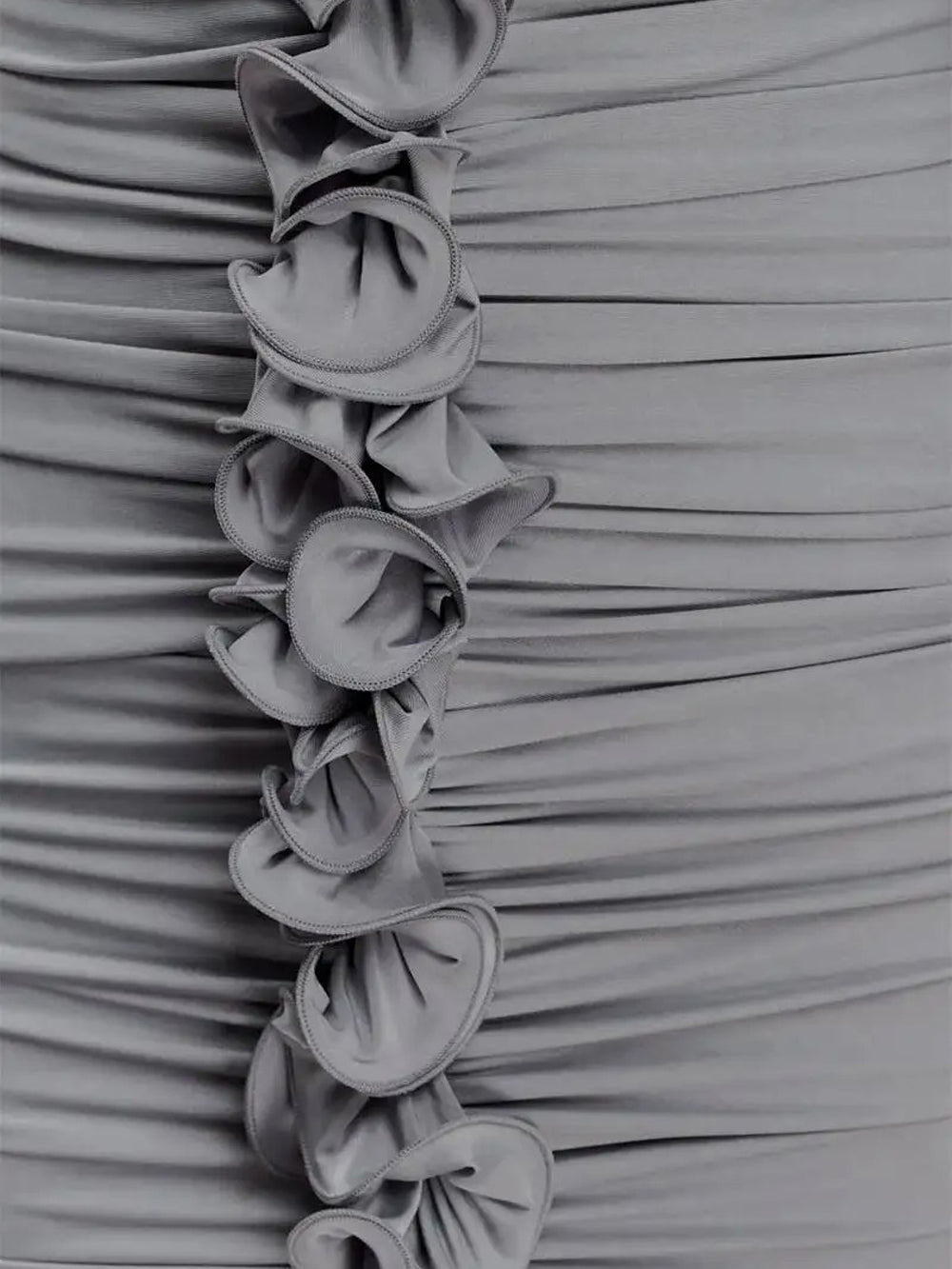 Gray Ruched Halter Neck Deep V-Neck Rosette Detail High Split Maxi Dress