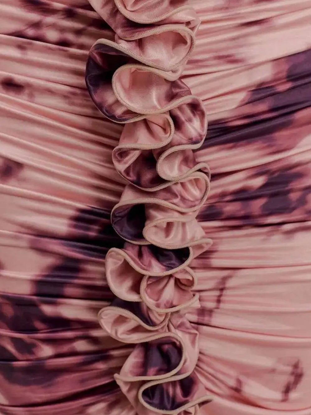 Pink Ruched Halter Neck Deep V-Neck Rosette Detail High Split Maxi Dress
