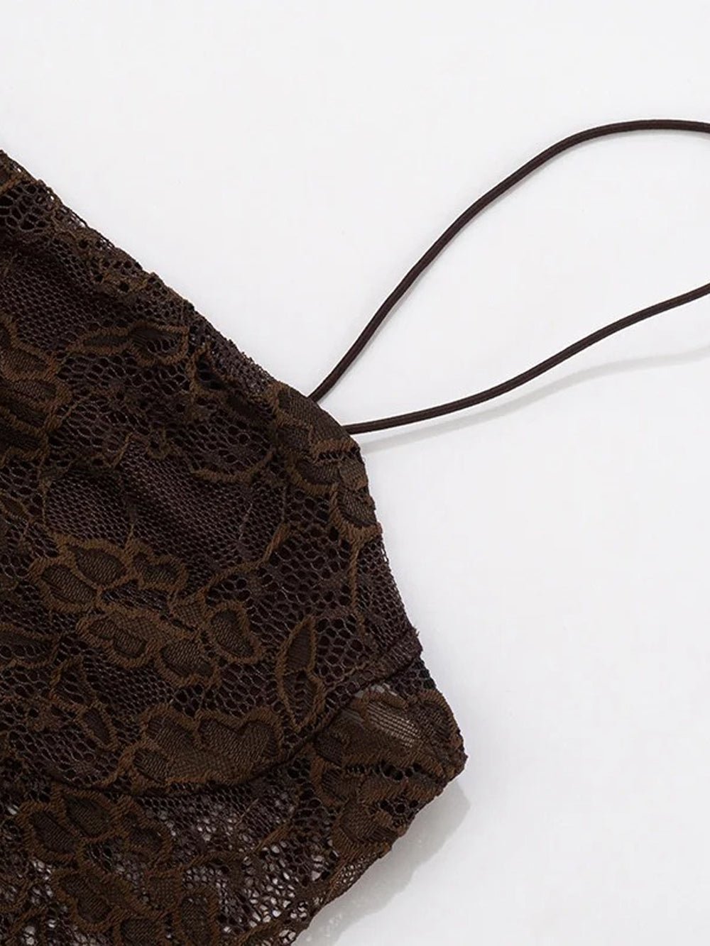 Brown Lace Corset Bodice Asymmetric Strap Draped Column Maxi Gown