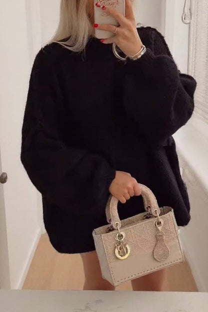 Lantern sleeve turtleneck loose sweater