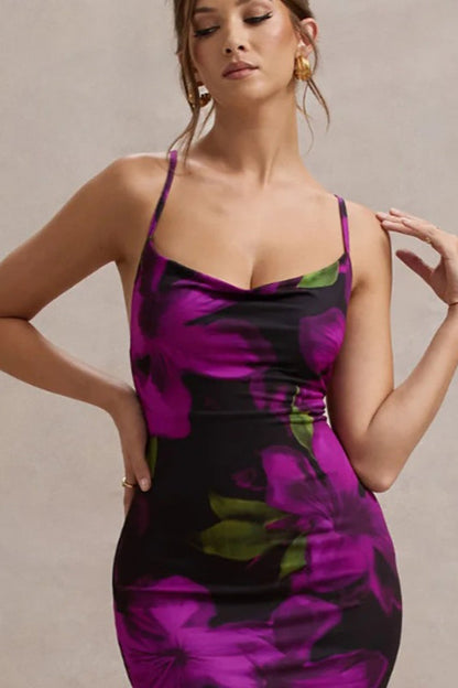 Floral Cross-Strap Maxi Party Dress