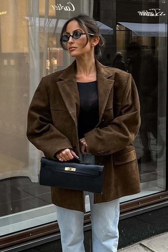 Vintage Suede Insulated Notch Lapel Coat
