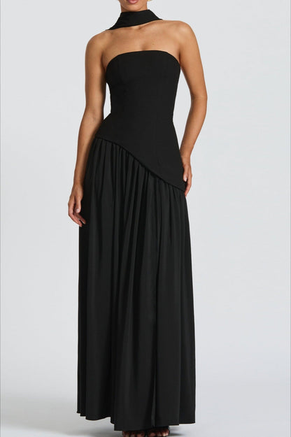 Color Block Strapless Off Shoulder Slim Formal Dress