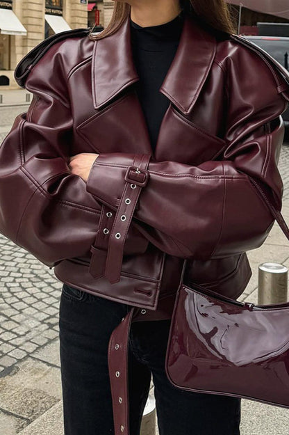 Vintage Adjustable Cuff PU Leather Jacket