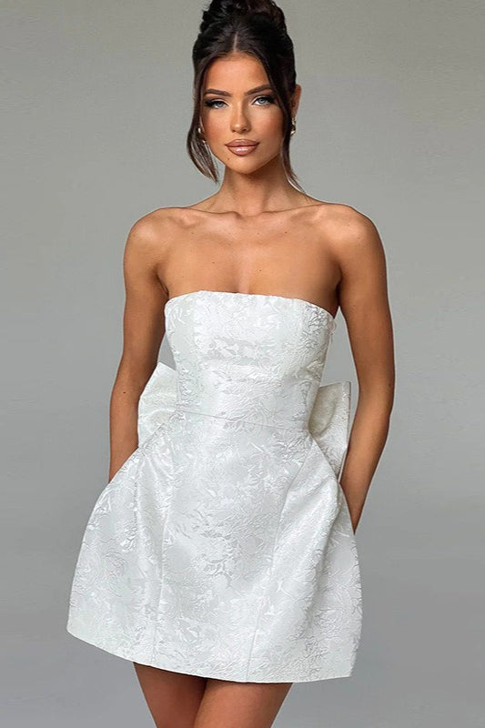 Bow Detail Jacquard Mini Birthday Dress