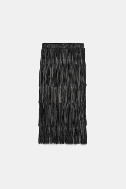 FRINGED MIDI SKIRT