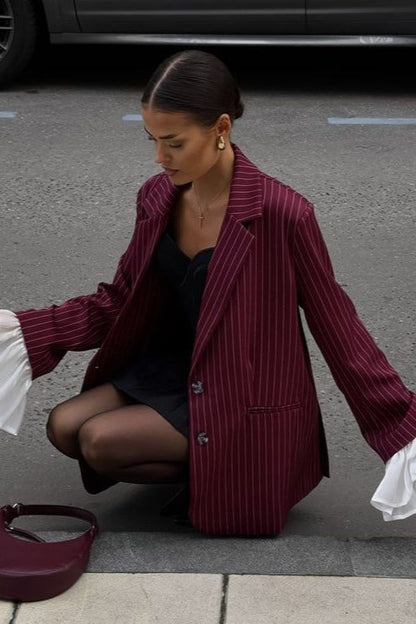 Striped Lace Ruffle Oversized Coat