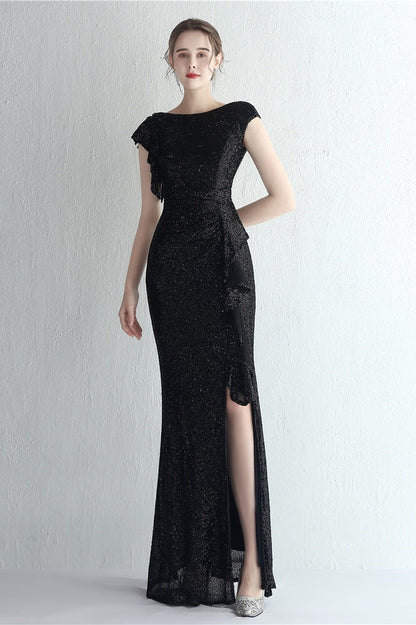 Glitter High Neck Mermaid Slit Formal Dress