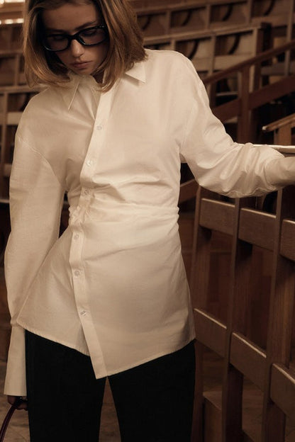 Collared Asymmetrical Button Blouse