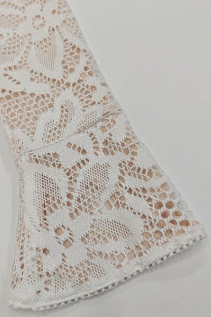 Cream Floral Lace Mock Neck Keyhole Long Sleeve Mini Dress