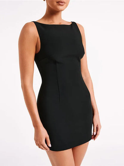 Boat Neck Sleeveless Princess Seam Shift Mini Dress