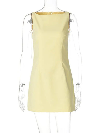 Boat Neck Sleeveless Princess Seam Shift Mini Dress