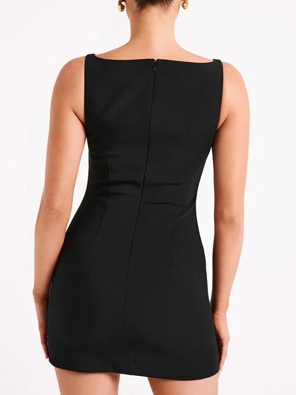 Boat Neck Sleeveless Princess Seam Shift Mini Dress