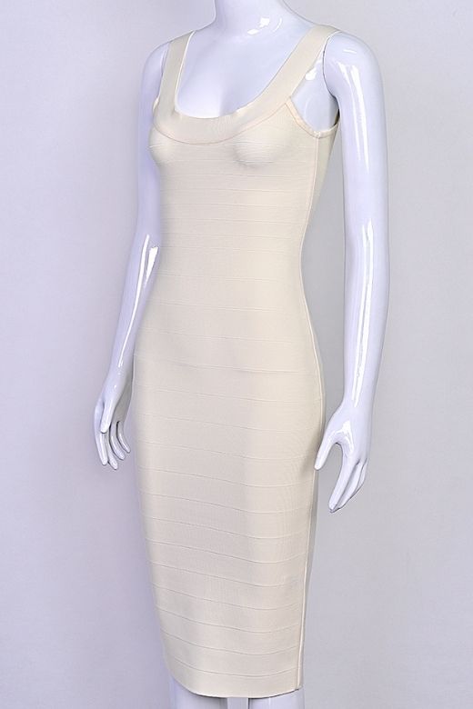 Army Green Scoop Neck Sleeveless Bandage Bodycon Midi Dress