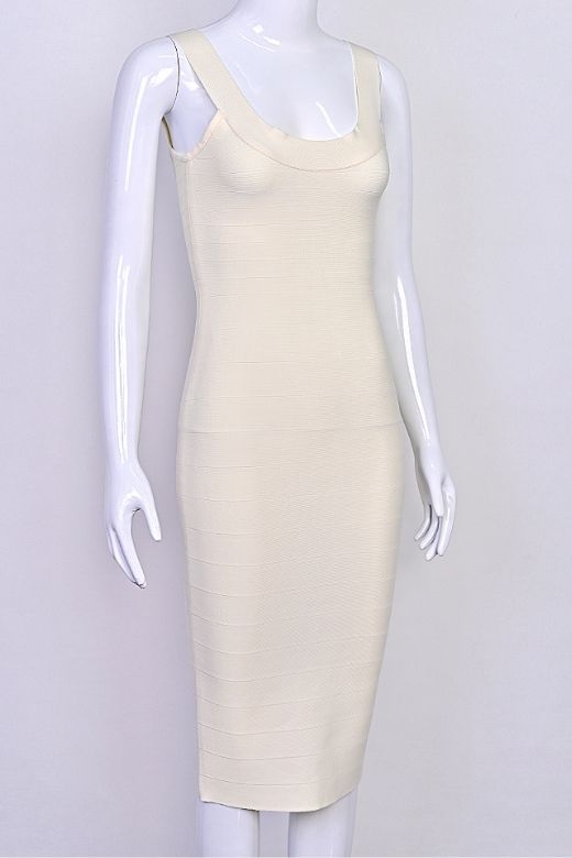 Army Green Scoop Neck Sleeveless Bandage Bodycon Midi Dress